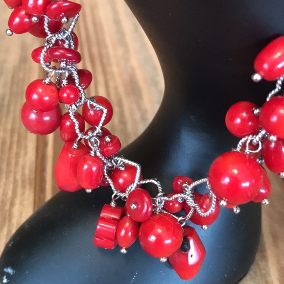 Jewelry - Elegant Red Coral Hearts and Flowers Bracelet